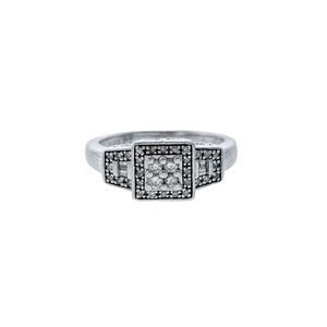 EC Co. Sterling Silver 925/ 1/20PT Art Deco Diamond Engagement Ring Size 6.5